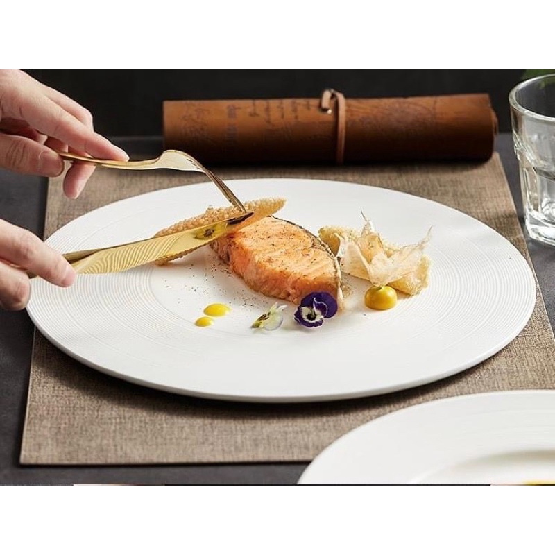 Đĩa Tấm Phẳng Viền Rộng Vân xoáy Size đại 30cm, đĩa sứ nhà hàng cao cấp