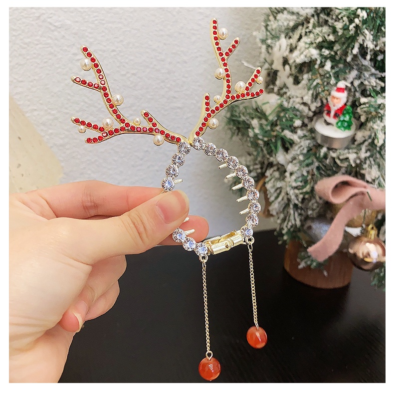 Kẹp Tóc Hình Sừng Hươu Đính Hạt Và Tua Rua Sang Trọng