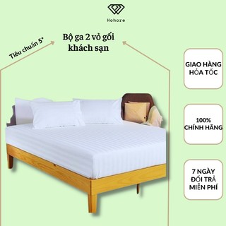 Bộ ga nệm 2 vỏ gối khách sạn T300 Riotex vải cotton trắng sọc 3F cao cấp đủ size [ sử dụng cho nệm cao 5cm - 15cm ]