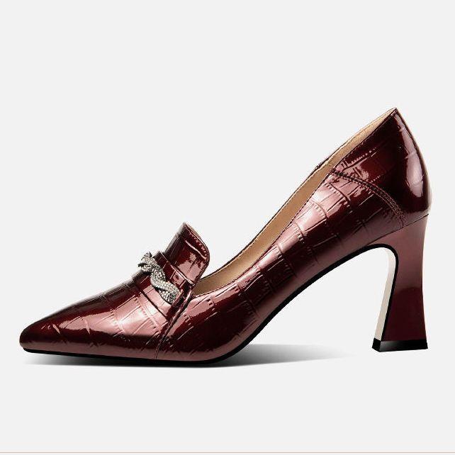 Giày Cao Gót Mũi Nhọn Bằng Da Màu Đỏ Rượu Thời Trang Dành Cho Nữ