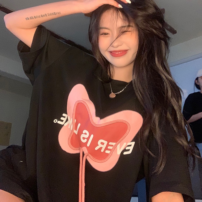 IELGYÁo Thun Tay Ngắn In Hình Dễ Thương Phong Cách Hàn Quốc Thời Trang Cho Nữ