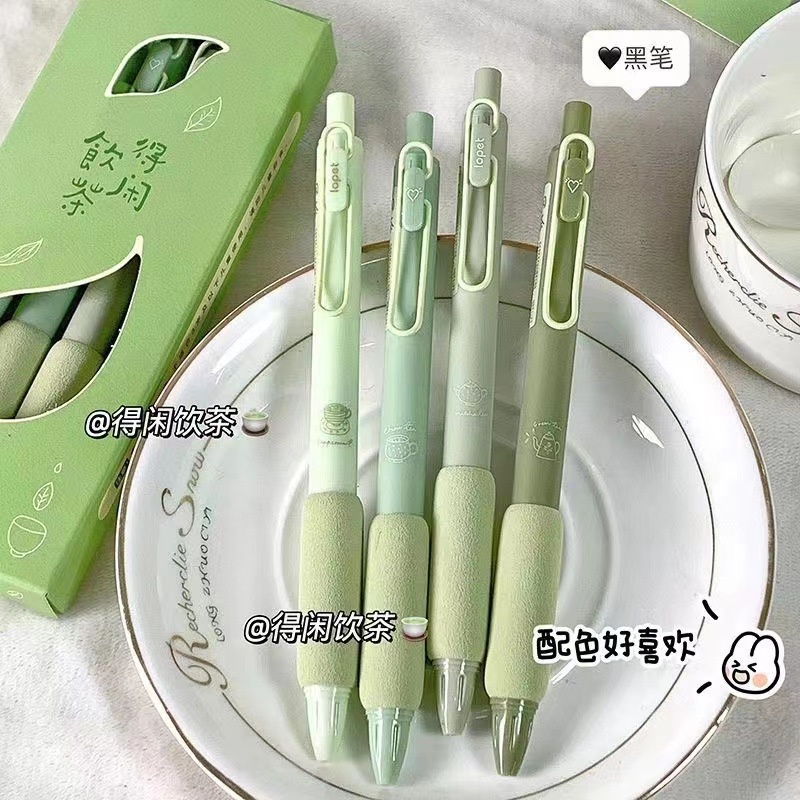 Set 4 Bút Mực Gel Ngòi Bút 0.5mm Màu Xanh Matcha Sáng Tạo