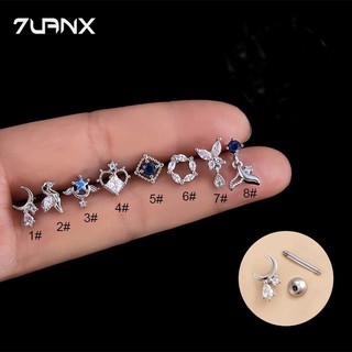 7uanX 1 Khuyên Tai Đeo Sụn Tai Hai Đầu Đính Đá Zircon Hình Giọt Nước Và Bướm Thời Trang