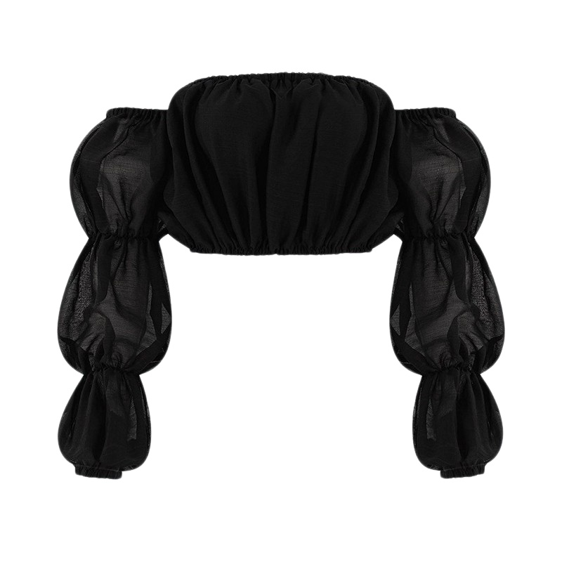 Áo trễ vai tay rời chun tay co giãn 2 màu đen trắng cho nữ, Áo trễ vai croptop tay bồng | BigBuy360 - bigbuy360.vn