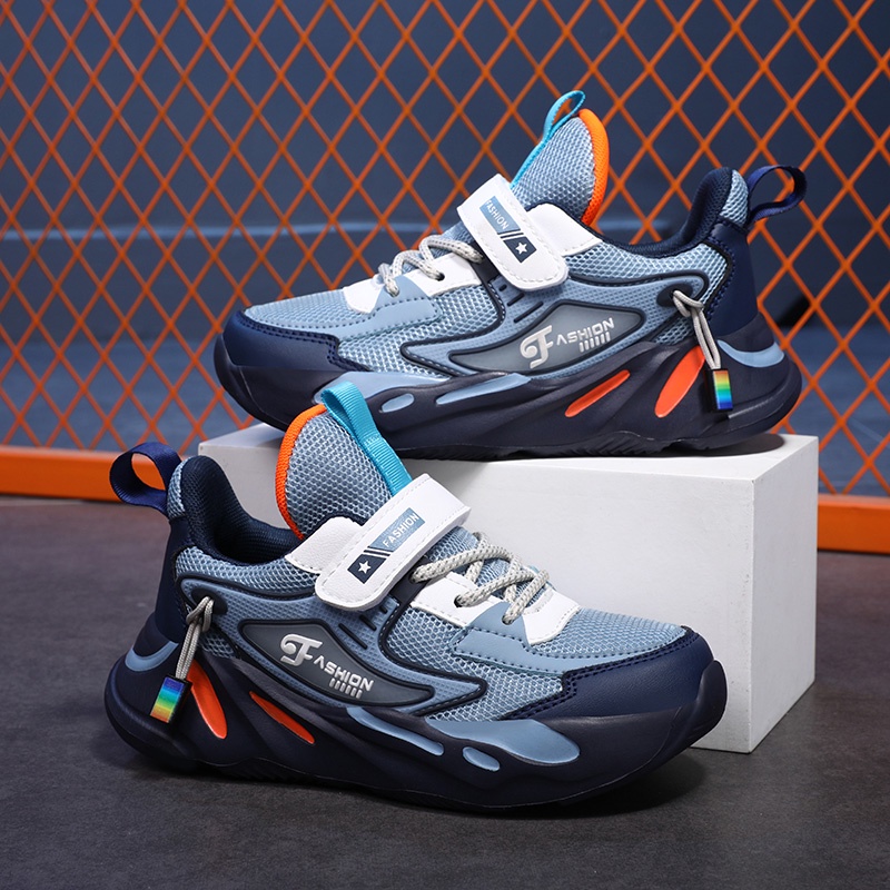 Giày Thể Thao Bóng Rổ Đế Mềm Thoáng Khí Quai Dán Thời Trang Cho Bé Trai