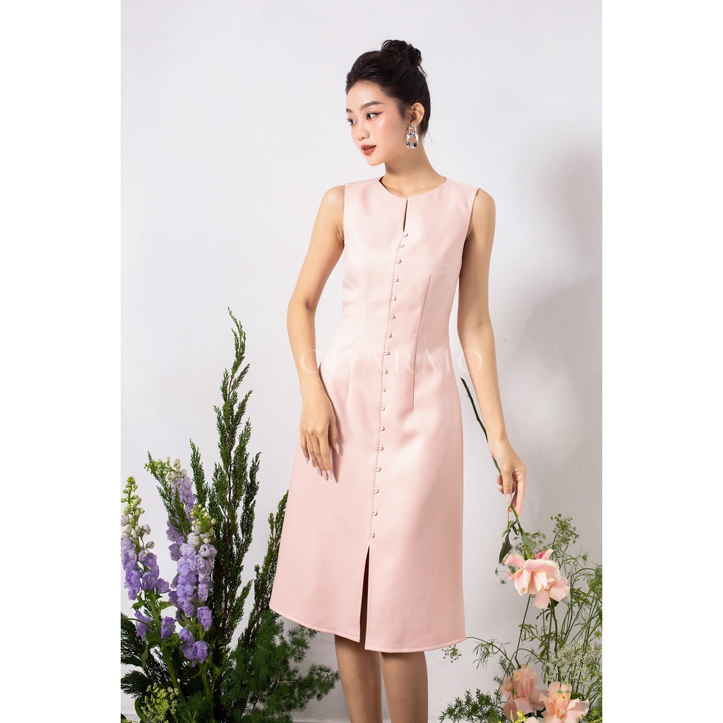 Đầm thiết kế CHARMO sát nách họa tiết nút giả tôn dáng Basic Sleeveless Dress