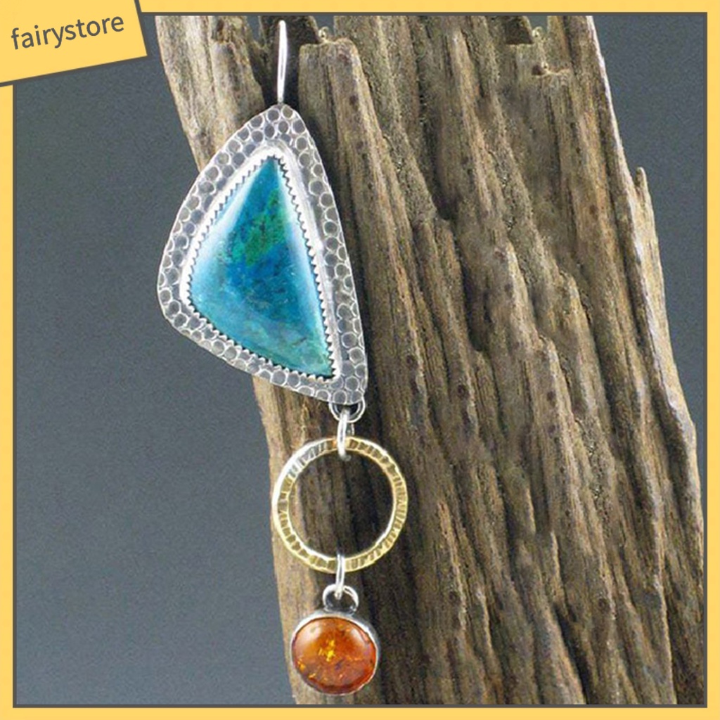 1 Đôi Bông Tai Tam Giác Đính Đá Ngọc Lam Giả Thời Trang Dành Cho Nữ