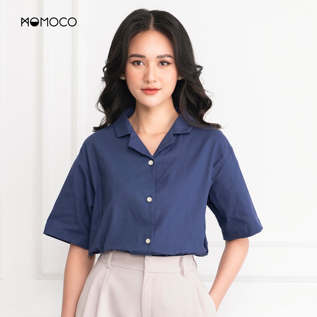 Áo Sơ Mi MOMOCO Ngắn Tay Cổ Ve Chất Linen Thoáng Mát Kiểu Dáng Basic Thanh Lịch M2771