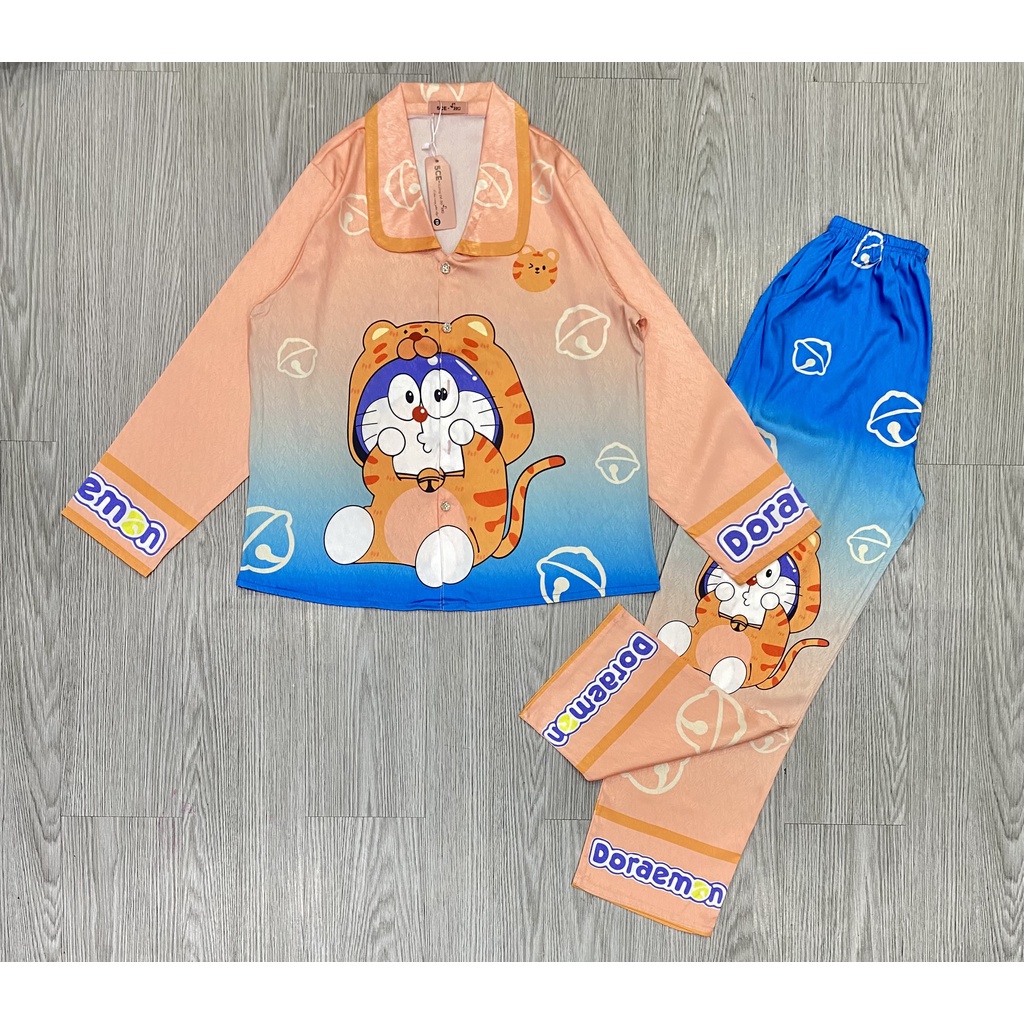 Bộ Đồ Ngủ PijamaXước Ánh Kim Cao Cấp Áo Tay Dài