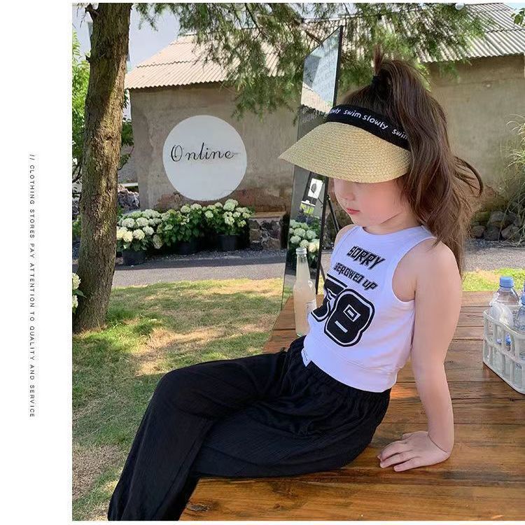 Áo Thun Cotton Không Tay In Monogram Thời Trang Mùa Hè Hàn Quốc Mới 2023 Dành Cho Bé Gái