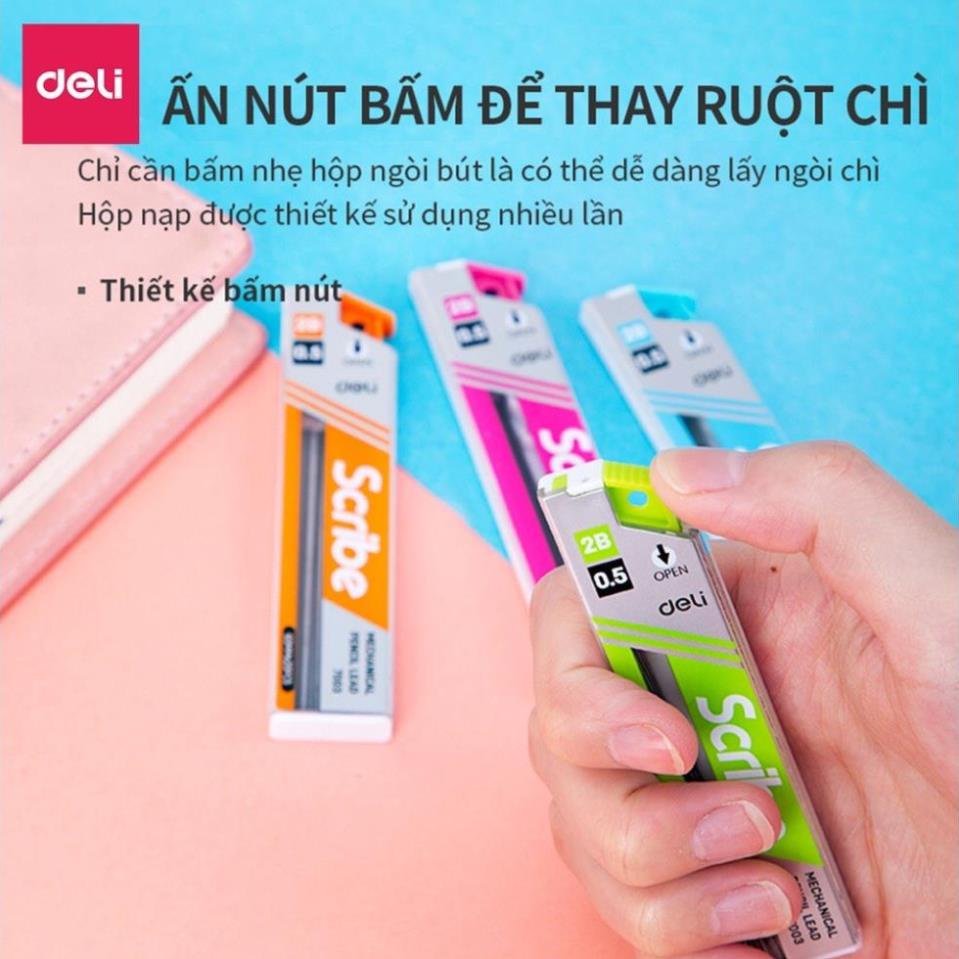Ruột bút chì 0.5mm/0,7mm Deli, Xanh dương/Cam/Xanh lục/Hồng - 1 Ống - E7003/E7004 - HIKOMA STORE