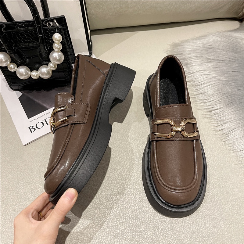 Giày Lười Da Đế Bằng Mũi Tròn Thời Trang Công Sở Thanh Lịch Cho Nữ