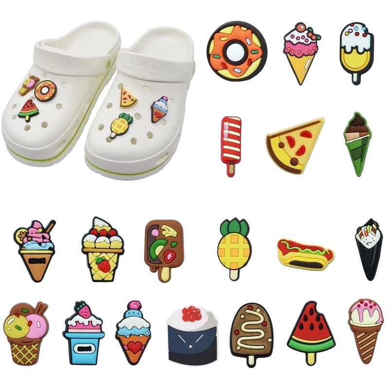 Đồ Trang Trí Giày Crocs Hình Bánh Pizza Sushi Khoai Tây Chiên Kem Jibitz Dễ Thương Dành Cho Trẻ Em