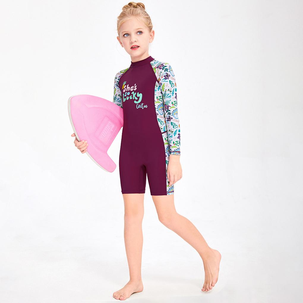 Bộ Đồ Bơi Liền Thân Dài Tay Cổ Tròn Chống Tia UV Có Khóa Kéo Sau Lưng Cho Bé