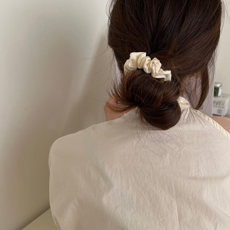 Set 4 Dây Buộc Tóc Vải Satin Màu Sắc Trơn Độ Co Giãn Cao Phong Cách Vintage