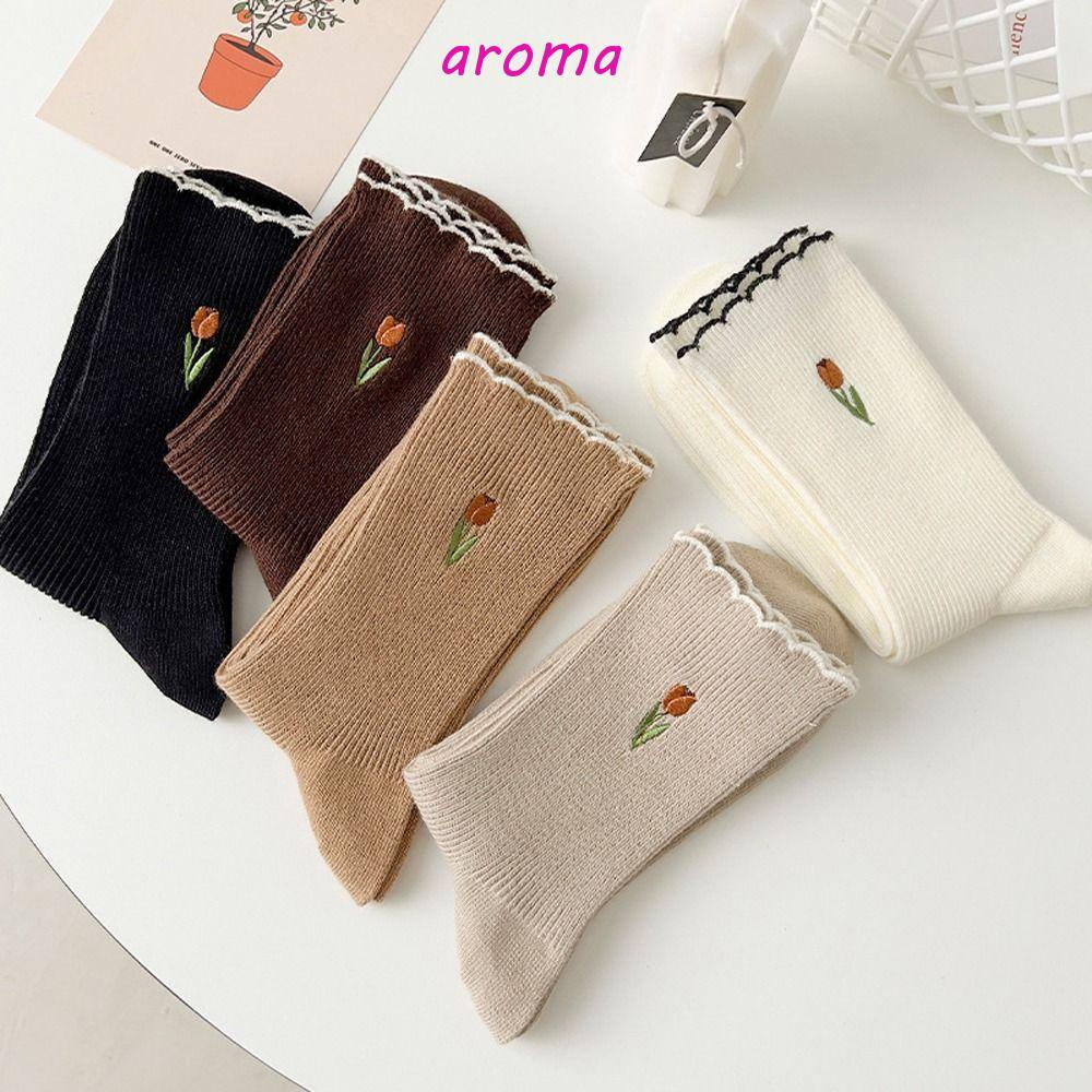 Vớ Ngắn Mềm Mại Thêu Họa Tiết Hoa Tulip Phong Cách Harajuku Hàn Quốc Cho Nữ