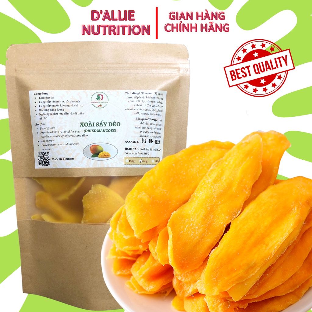 Xoài sấy dẻo D'ALLIE NUTRITION bổ sung dinh dưỡng, tốt cho sức khỏe, ăn vặt không béo, ăn kiêng, giảm cân lành mạnh,...