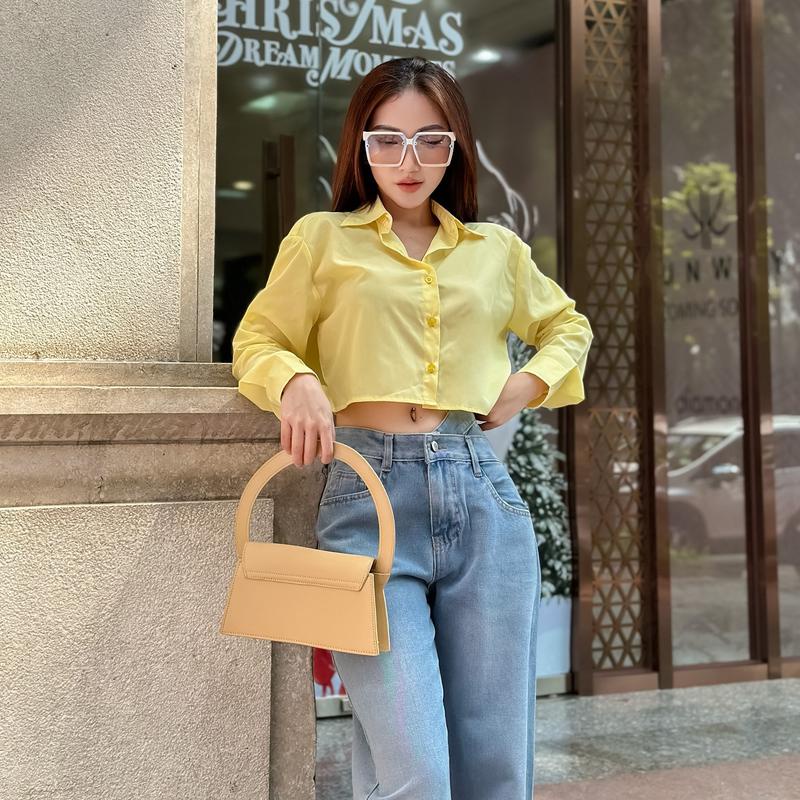 Áo Sơ Mi Croptop Dài Tay Chất Thô Nhiều Màu TiQi Jeans A-204