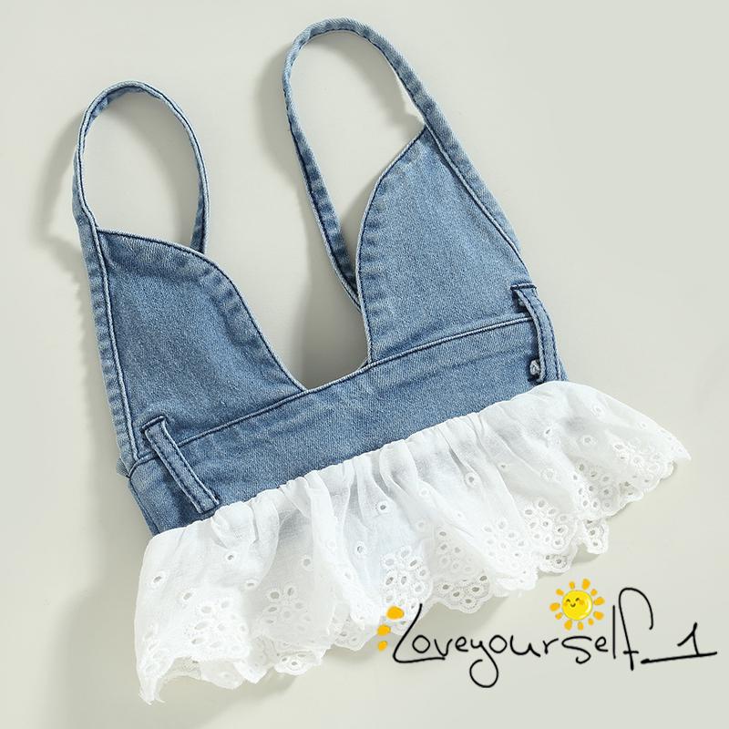 Bộ Áo Hai Dây Phối Ren + Quần Short Denim Co Giãn Thời Trang Mùa Hè Cho Bé B930G