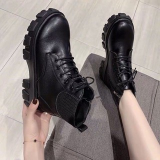 Boots Martin Ulzzang cổ ngắn đan dây khoá sườn đế cao 5cm - Có ảnh thật