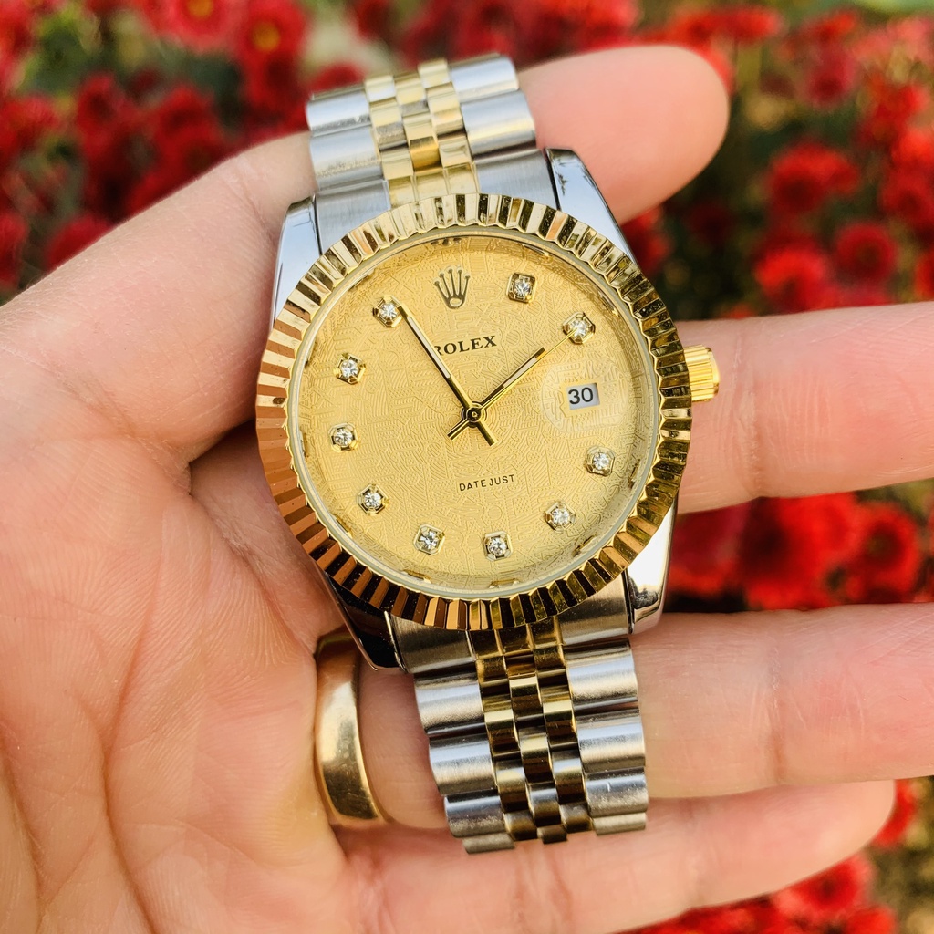 Đồng hồ đeo tay Rolex viền trơn kẻ sọc sang trọng đẳng cấp, Đồng hồ nam dây thép đúc đặc nguyên khối mạ không gỉ | BigBuy360 - bigbuy360.vn