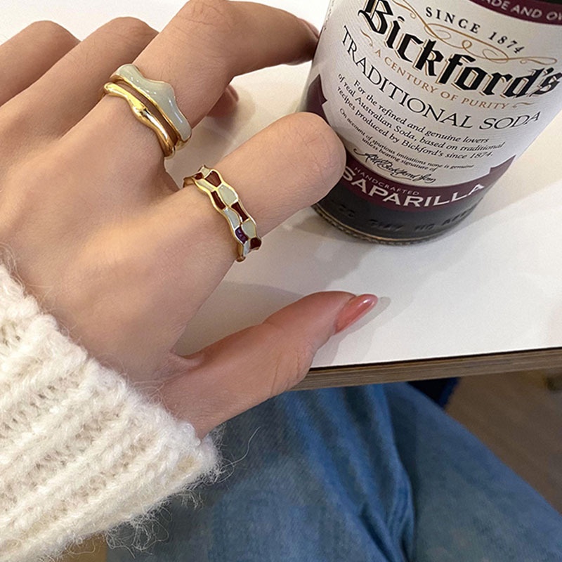 Nhẫn AY dạng hở điều chỉnh được hai lớp đính đá nhân tạo kiểu giọt nước phong cách retro thời trang cho nữ