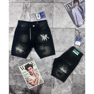 Quần Short Jean Nam Thêu Chữ DIOR, Quần Jean Chất Vải Cotton Dày Dặn Co Giãn, Quần Nam Ống Ôm Vừa SD06