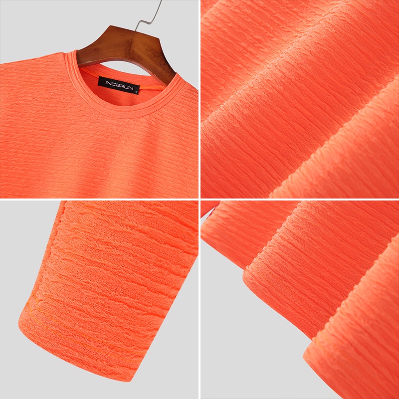 INCERUN Áo Tay Dài Màu Trơn Kết Cấu Lõm Thời Trang