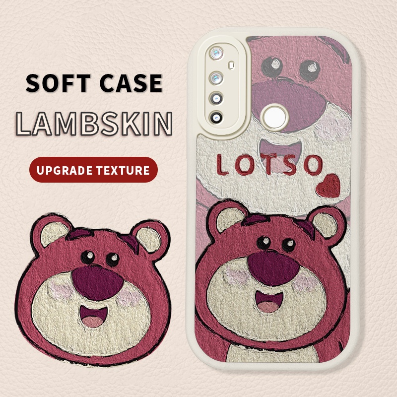 Ốp Điện Thoại Da PU Hình Gấu Dâu Tây Cho Realme 5 5i 5S 6i