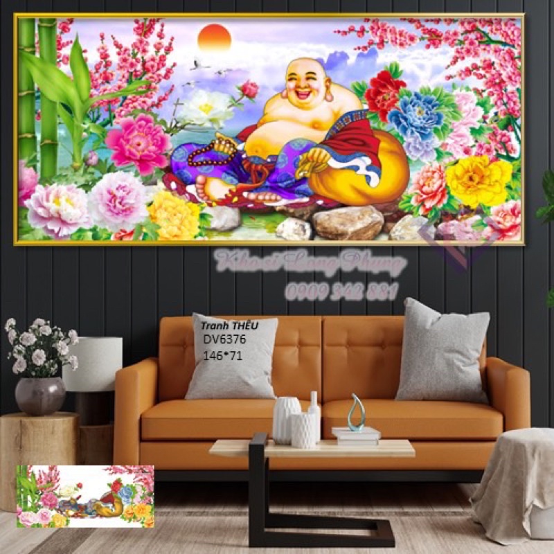 Tranh thêu Chữ thập Phật di lạc DV6376(1m49x71 ) chưa thêu