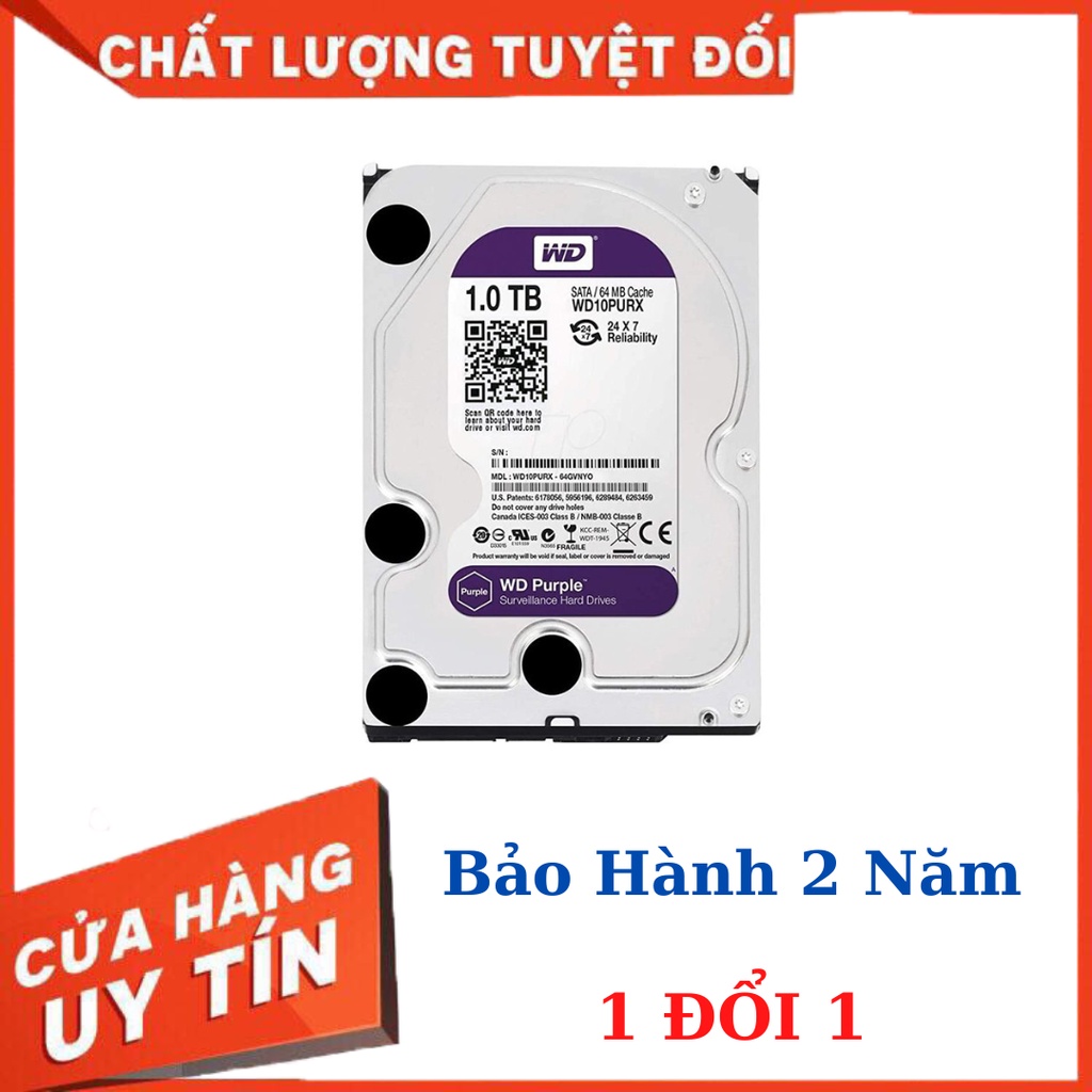 Ổ Cứng HDD Western 1TB 3.5" SATA 3/ 64MB Dòng Ổ Cứng Chuyên Dụng Cho Đầu Ghi Hình Camera, PC - Hàng Công Ty