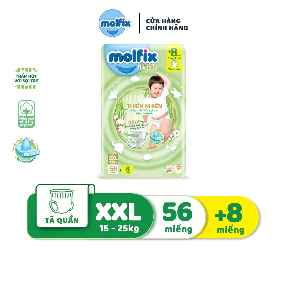 [HÀ NAM] Tã/bỉm dán quần Molfix Thiên nhiên S80+8/ M dán 76+8 / M76+8 / L68+8 / XL62+8 / XXL56+8