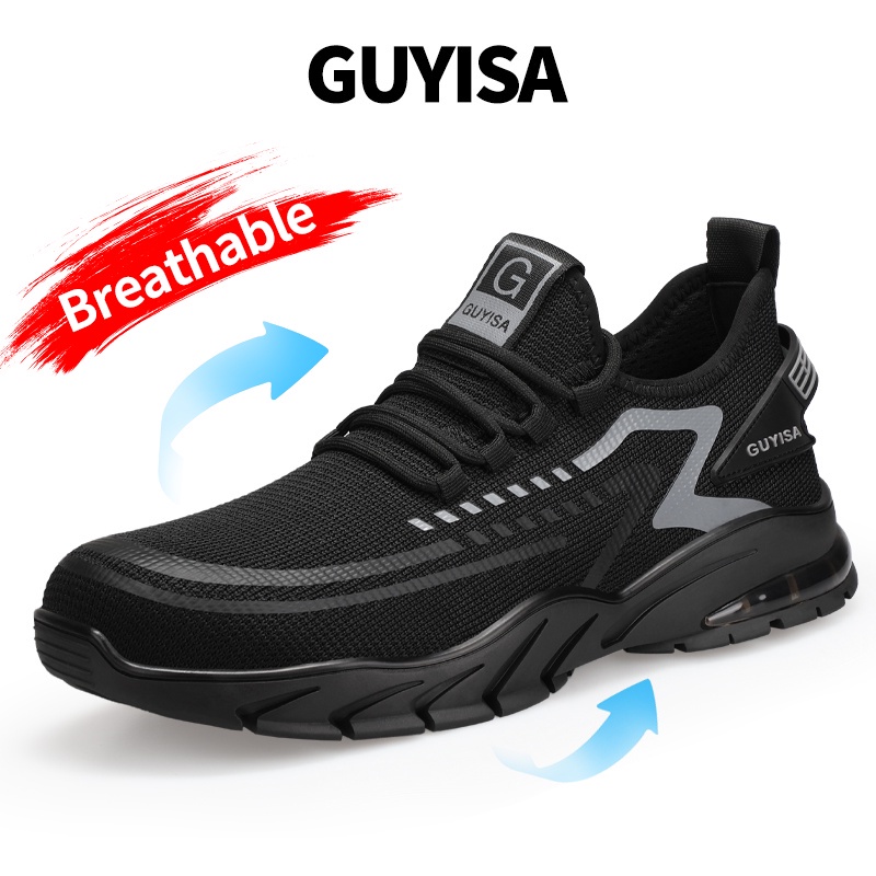 Guyisa Giày Bốt Bảo Hộ Lao Động Mũi Thép Bảo Vệ An Toàn Cổ Thấp Thời Trang Cho Nam