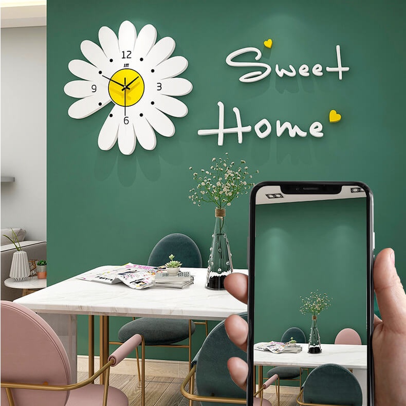 Đồng hồ treo tường HOA CÚC TRẮNG - DHTT-446 - DHTT-630 - Đồng hồ trang trí phòng khách Mii-Decor