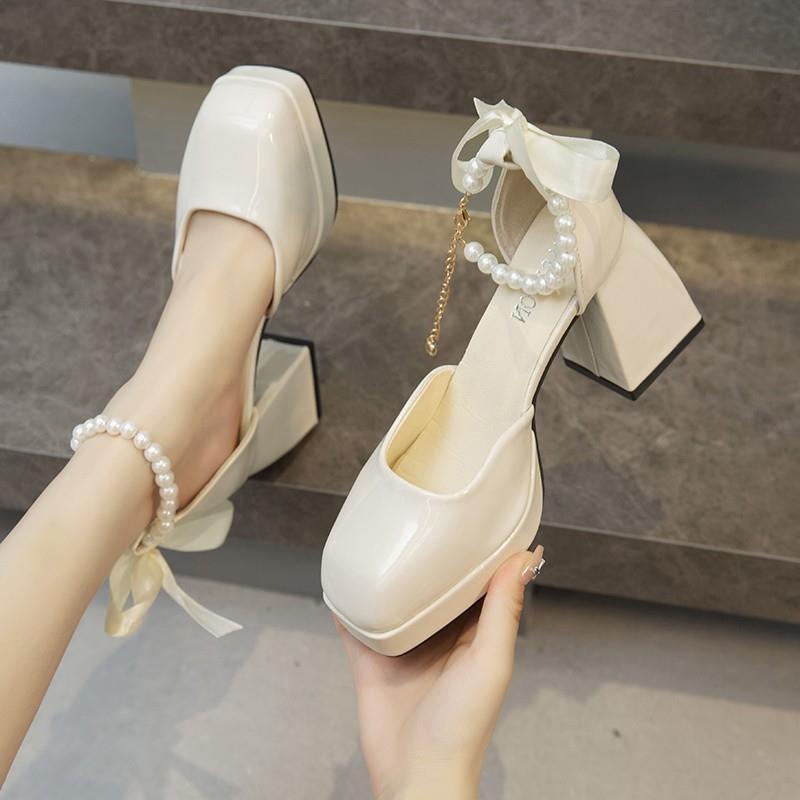 Giày cao gót bít mũi quai cườm cao 10 cm size 35-44