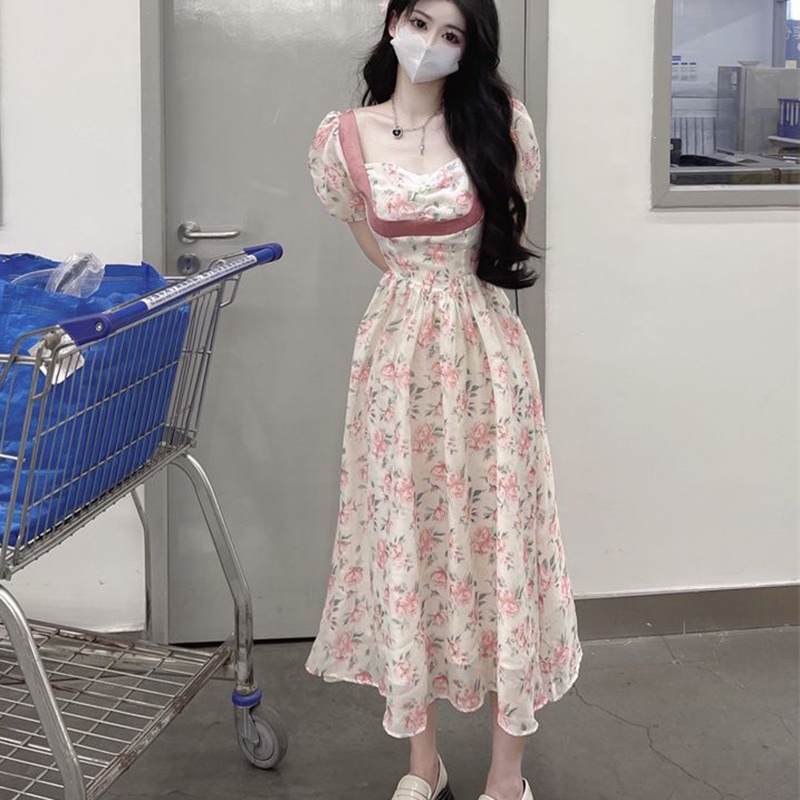 IELGYĐầm Cổ Vuông Tay Phồng Phong Cách Pháp Thời Trang Cho Nữ