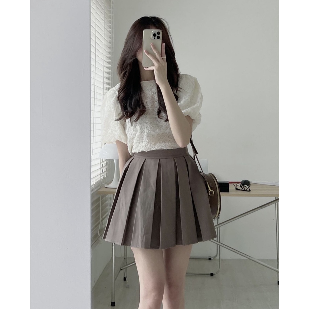 Chân váy xếp ly tennis kẻ to dài dáng chữ a chất tuyết mưa dày dặn mã CVXL555