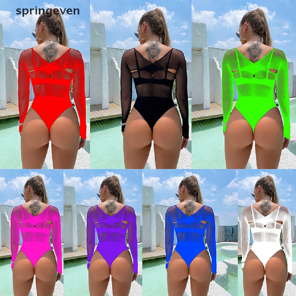 Springeven Đồ Lót Liền Thân Tay Dài Lưới Xuyên Thấu Gợi Cảm Cho Nữ