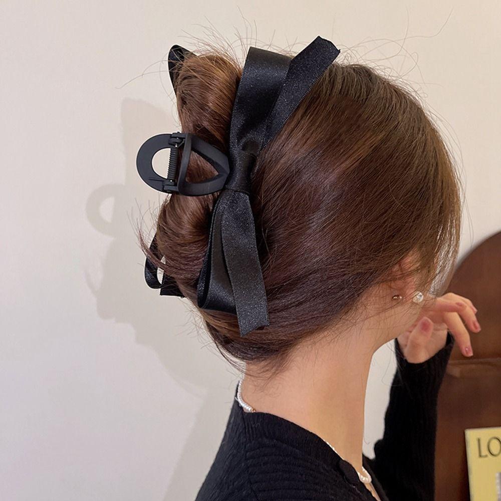 ANEMONE Kẹp Tóc Nơ Lớn Bằng Nhung Màu Đen Hình Cá Mập Dễ Thương Phong Cách Hàn Quốc