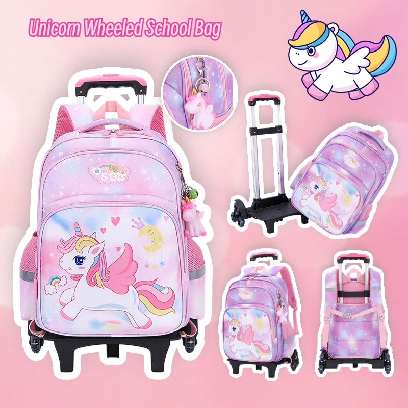 Học sinh túi unicorn túi xe đẩy cho bé gái 1-2-3-4-5-6 túi đi học cho trẻ em gái ba lô giảm gánh nặng cho bé gái