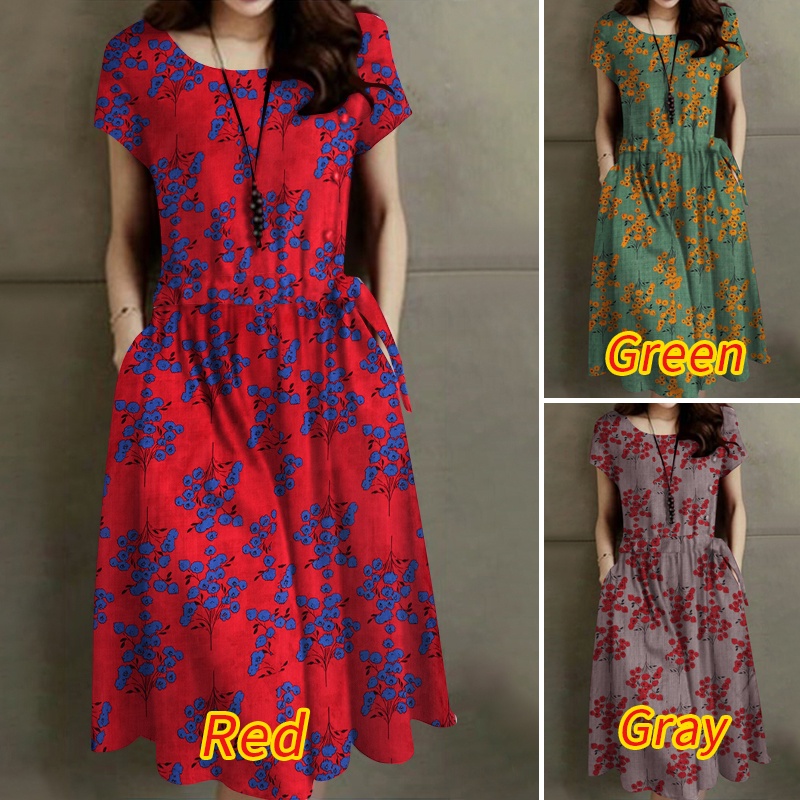 Đầm ZANZEA dây rút ngắn tay in họa tiết caro phong cách Hàn Quốc cho nữ