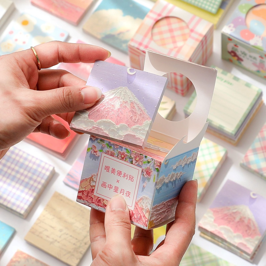 Sổ Ghi Chú 400 Tờ Họa Tiết Tranh Sơn Dầu Vẽ Tay Dễ Thương Xinh Xắn Note