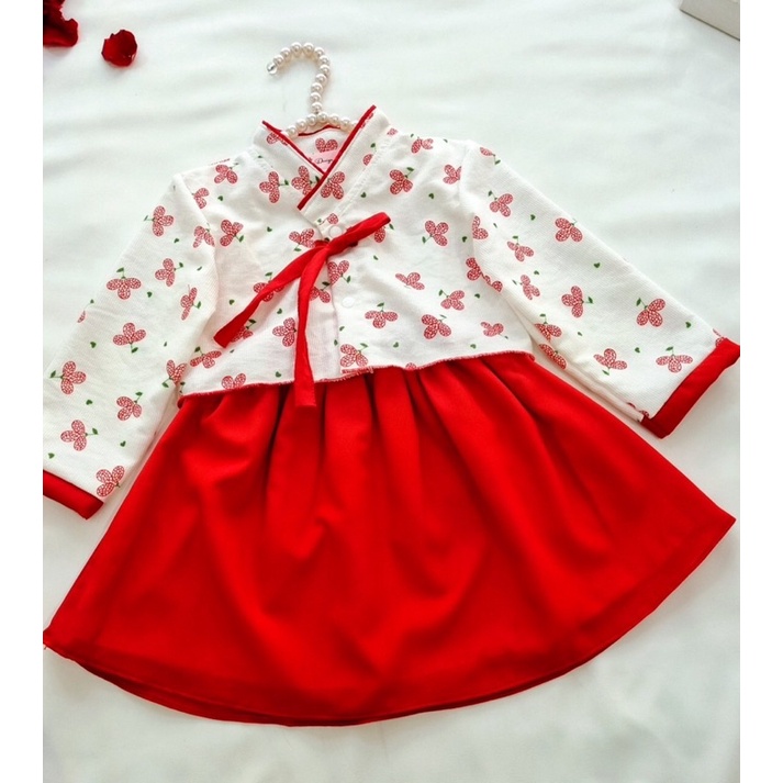 Váy Hanbok Hàn Quốc cho bé gái màu đỏ size nhí 3-6kg