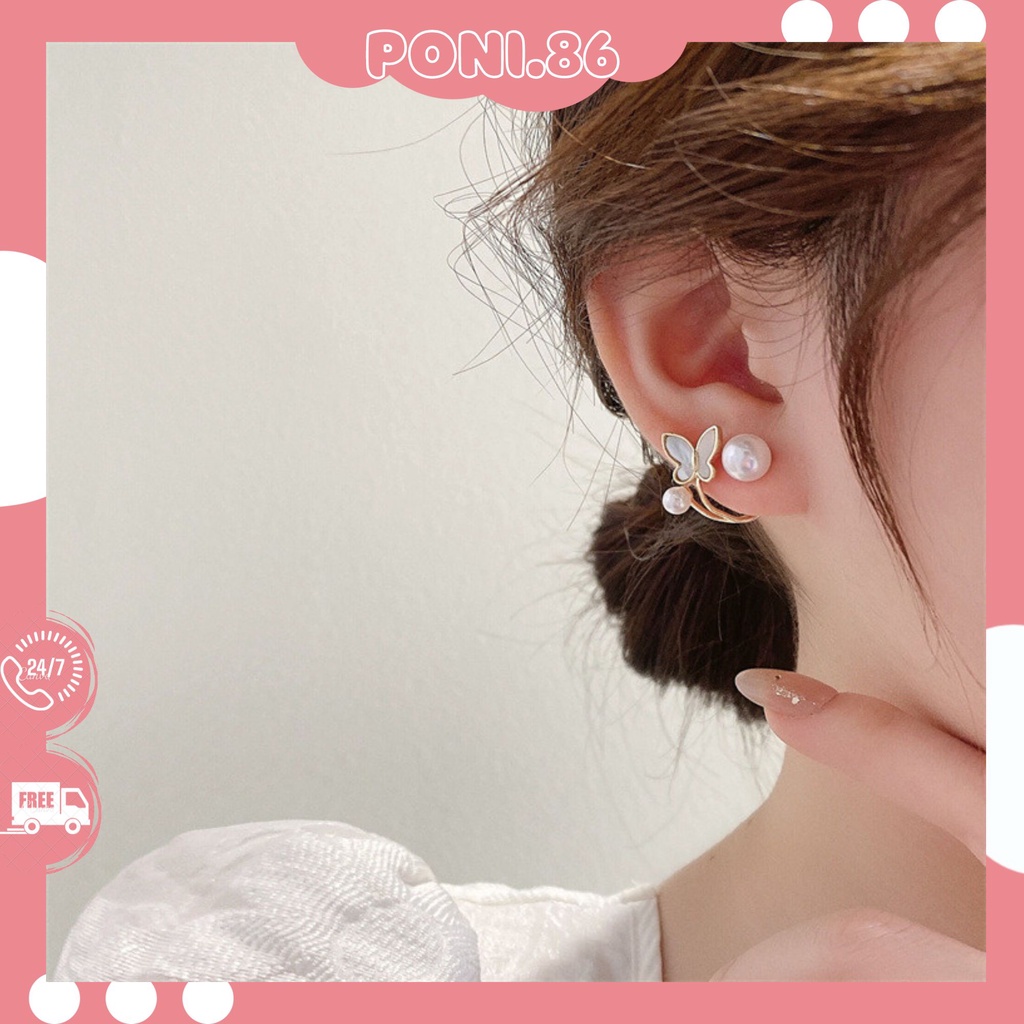 Hoa tai bông tai bướm trắng gắn ngọc sang chảnh hottrend 2023