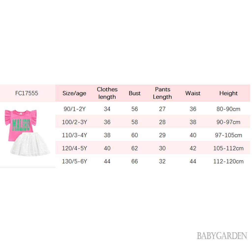 Bộ Áo Thun Tay Bay Cổ Tròn In Chữ + Chân Váy Tulle Màu Trắng Thời Trang Cho Bé Gái 1-6 Tuổi