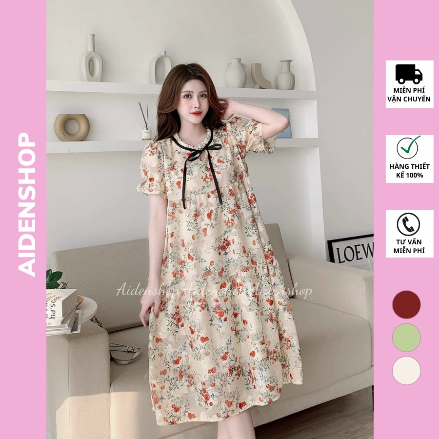 Váy bầu thiết kế dự tiệc hoa nhí Aidenshop đầm bầu đẹp mùa hè freesize từ 45-70kg