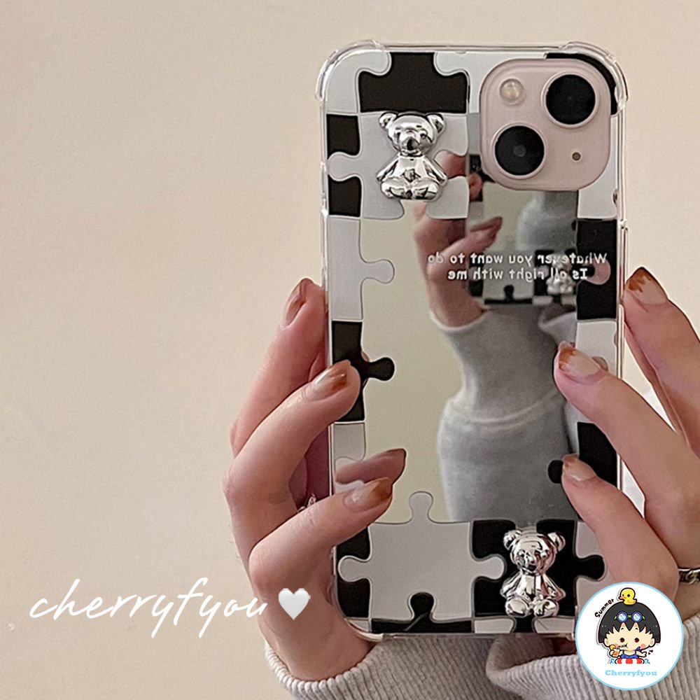 Ốp Điện Thoại TPU Mềm Mạ Gương Họa Tiết Gấu Cho IPhone 14 13 12 11 Pro Max XS XR 8 7 Plus