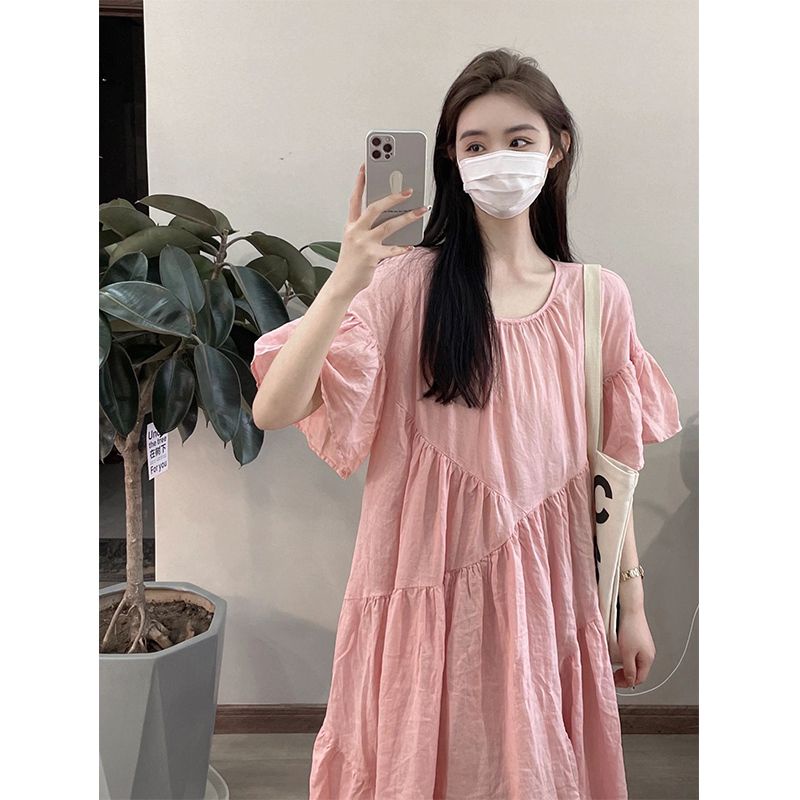 [Giao Ngay] Đầm Bầu Dáng Rộng Phong Cách Retro Pháp Thanh Lịch Mùa Hè Size Lớn Obesity