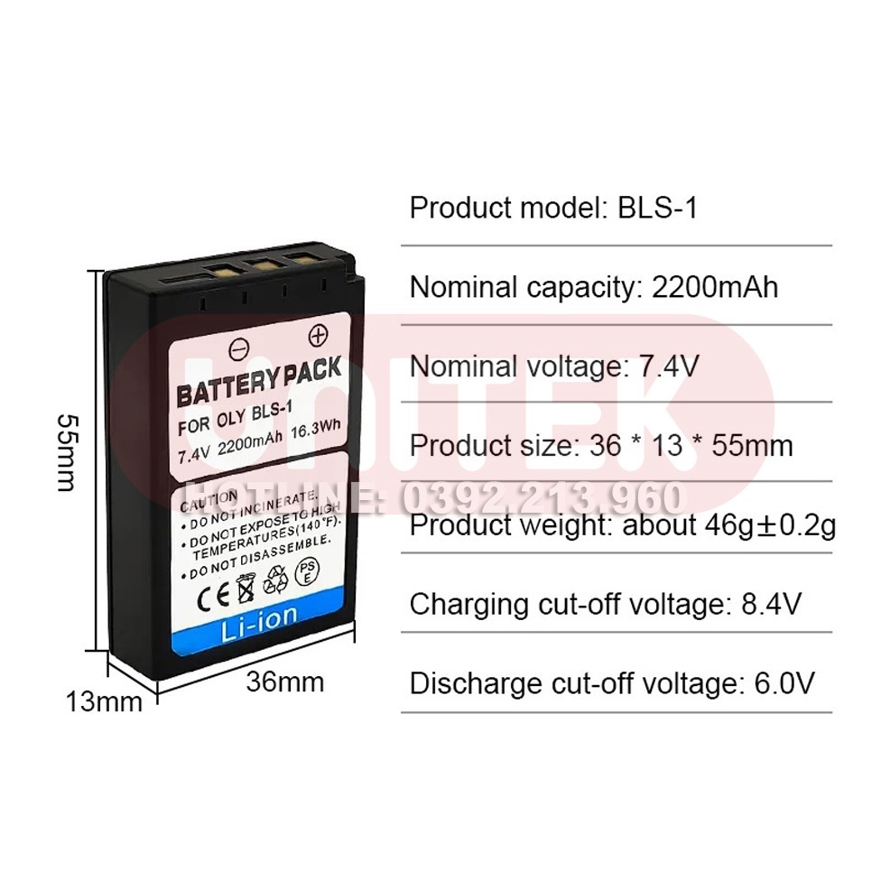 Pin BLS1: Dành Cho Máy Ảnh Olympus 2200mAh 7.4V 16.3Wh