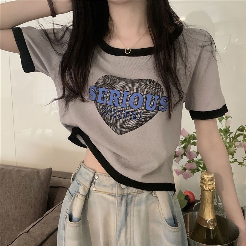 Áo Thun Tay Ngắn Màu Sắc Tương Phản Thời Trang Mùa Hè Cho Nữ